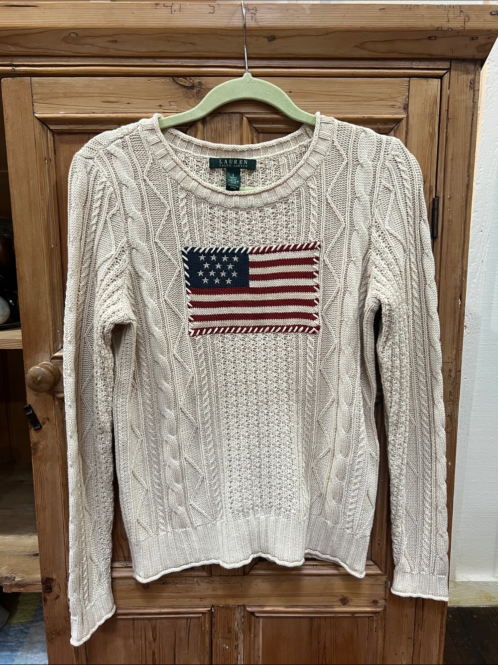 Ralph Lauren Aran Knit American Flag Sweater